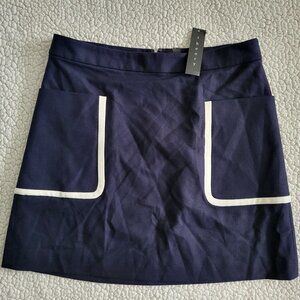NWT Theory navy blue white Strailia wool blend lined pencil skirt ladies size 6